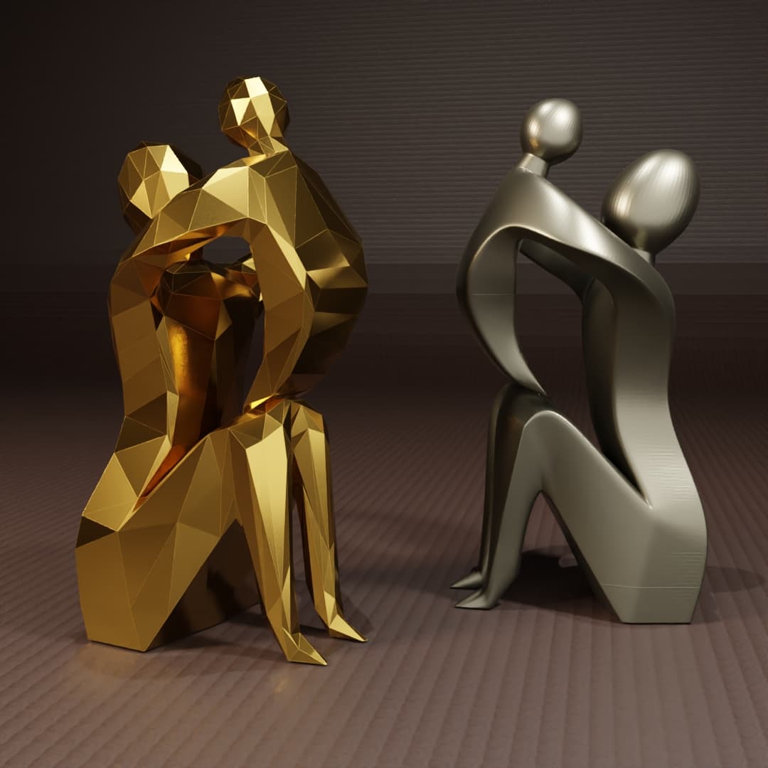 Mother & Child — Low Poly Sculpture